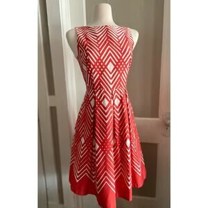 DRESSBARN Red/White Geometric Pattern Sleeveless Cotton Dress sz 6